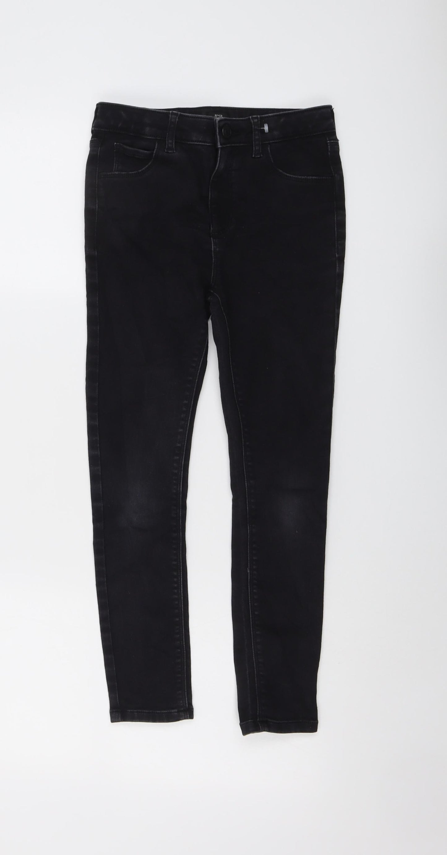 River Island Boys Black Cotton Skinny Jeans Size 10 Years Regular Button