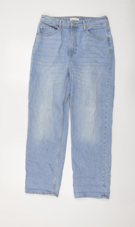 H&M Womens Blue Cotton Boyfriend Jeans Size 14 L28 in Regular Button