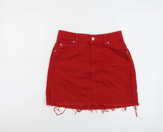 Topshop Womens Red Cotton A-Line Skirt Size 8 Button