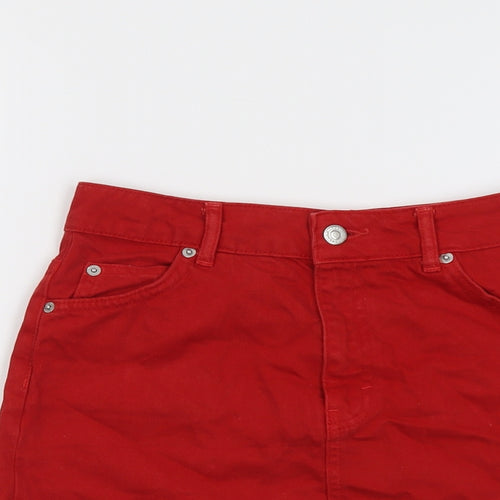 Topshop Womens Red Cotton A-Line Skirt Size 8 Button