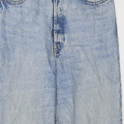 Zara Womens Blue Cotton Boyfriend Jeans Size 14 L27 in Regular Button - Distressed Hems
