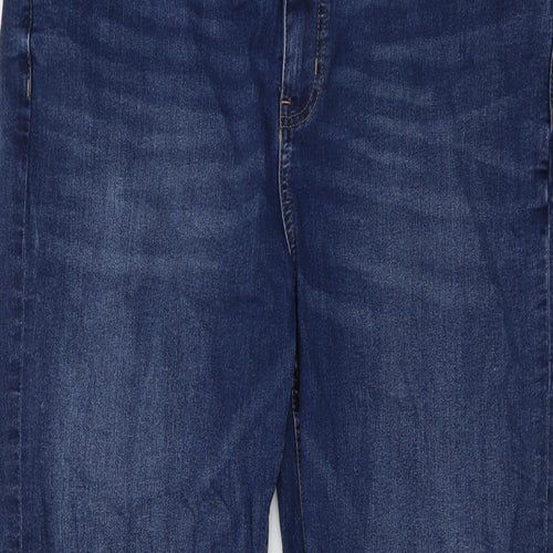 Marks and Spencer Womens Blue Cotton Straight Jeans Size 18 L28 in Slim Button