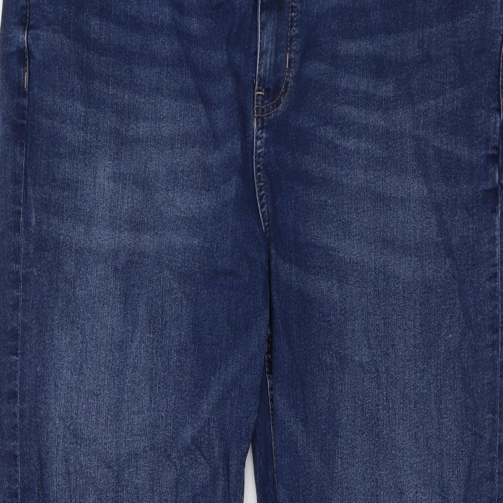 Marks and Spencer Womens Blue Cotton Straight Jeans Size 18 L28 in Slim Button