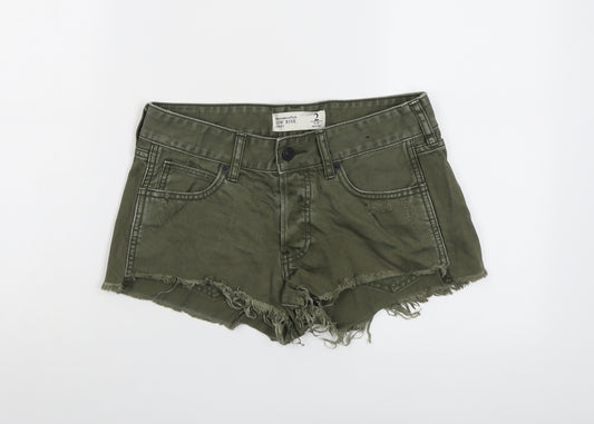 Abercrombie & Fitch Womens Green Cotton Hot Pants Shorts Size 26 in L3 in Regular Button - Distressed