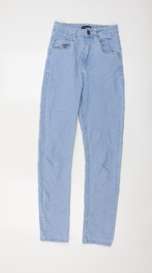 PRETTYLITTLETHING Womens Blue Cotton Skinny Jeans Size 6 L29 in Regular Button