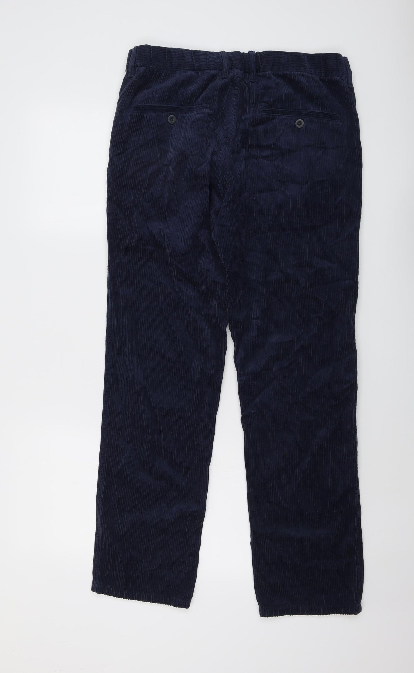 Marks and Spencer Mens Blue Cotton Trousers Size 32 in L29 in Regular Button