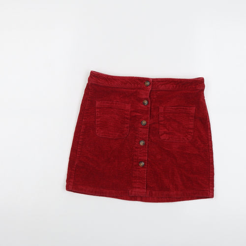 NEXT Girls Red Cotton Mini Skirt Size 11 Years Regular Button
