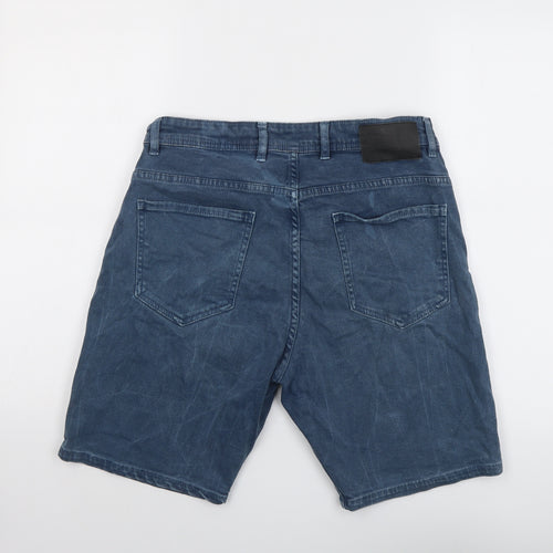 Zara Mens Blue Cotton Chino Shorts Size 34 in L9 in Regular Button