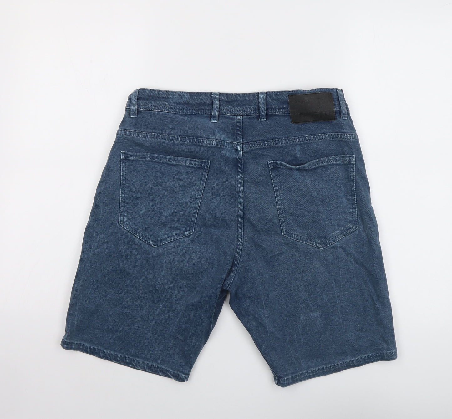 Zara Mens Blue Cotton Chino Shorts Size 34 in L9 in Regular Button