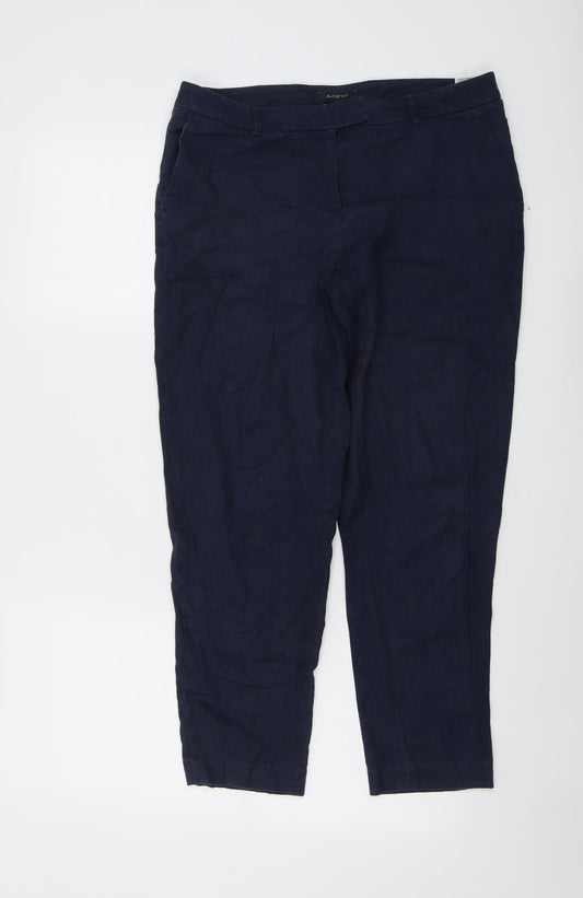 Marks and Spencer Womens Blue Linen Chino Trousers Size 10 L26 in Regular Button