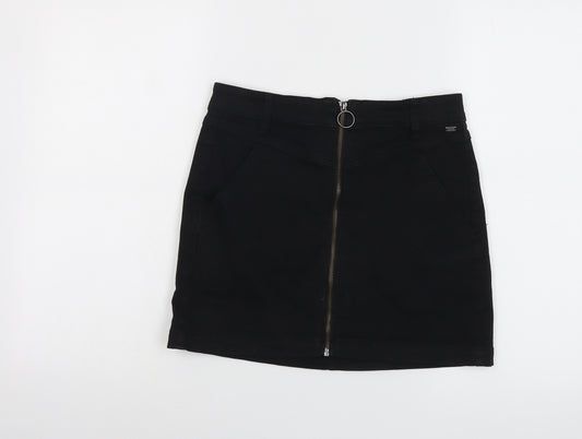 Pull&Bear Womens Black Cotton Mini Skirt Size M Zip