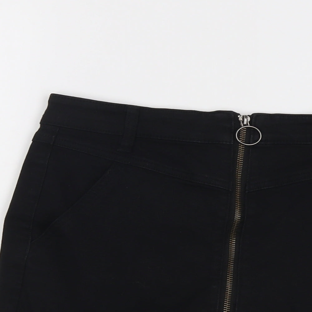 Pull&Bear Womens Black Cotton Mini Skirt Size M Zip