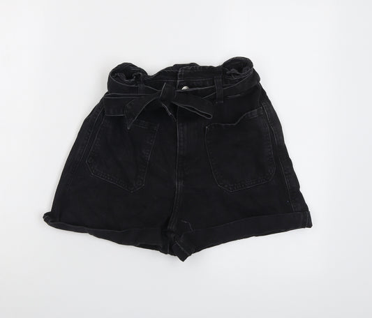 Zara Womens Black Cotton Mom Shorts Size 6 L3 in Regular Button