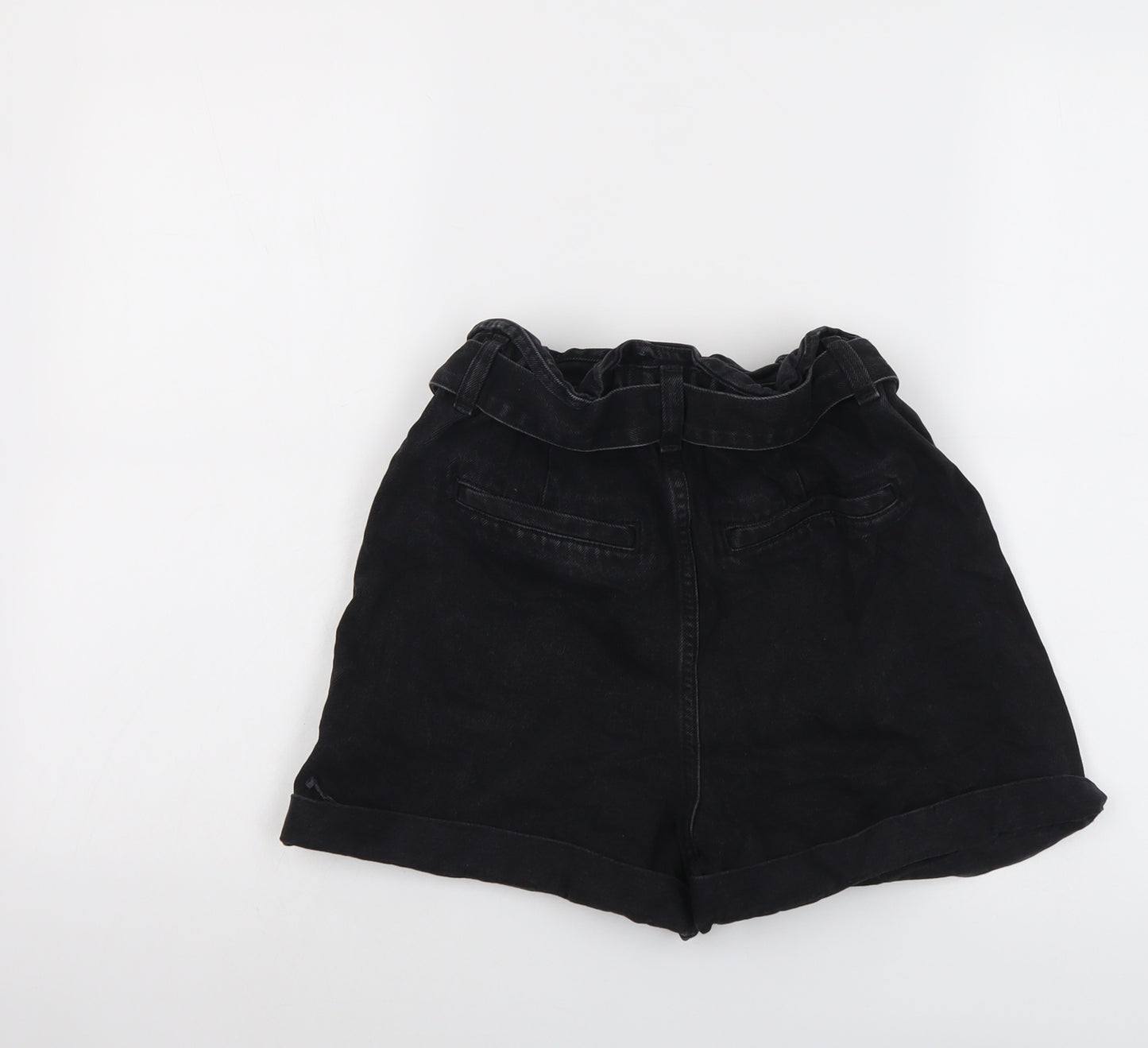 Zara Womens Black Cotton Mom Shorts Size 6 L3 in Regular Button
