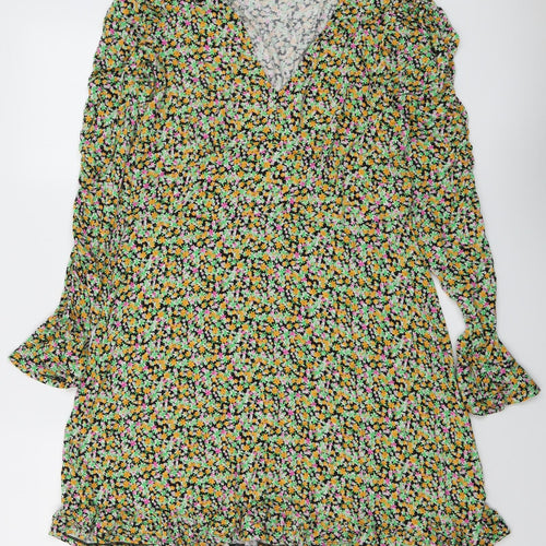 Miss Selfridge Womens Multicoloured Floral Viscose A-Line Size 16 V-Neck Pullover