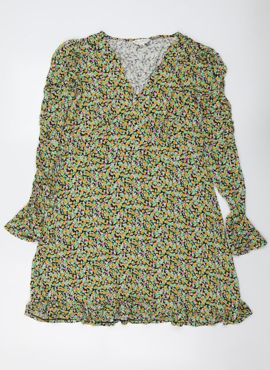 Miss Selfridge Womens Multicoloured Floral Viscose A-Line Size 16 V-Neck Pullover