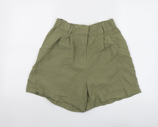 H&M Womens Green Viscose Culotte Shorts Size 12 L4 in Regular Button
