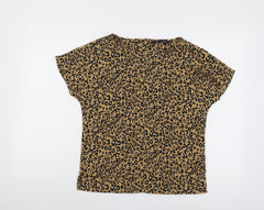 Marks and Spencer Womens Brown Animal Print Polyester Basic Blouse Size 6 Boat Neck - Leopard Print