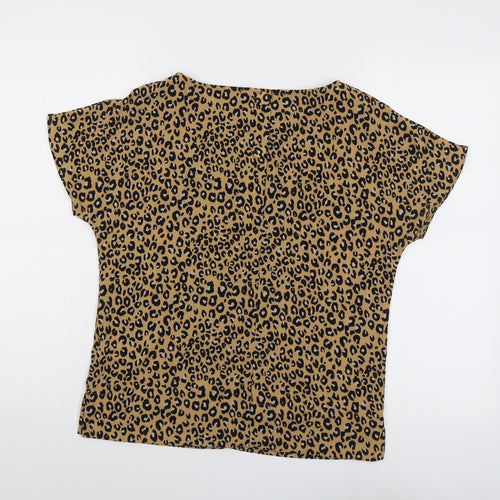 Marks and Spencer Womens Brown Animal Print Polyester Basic Blouse Size 6 Boat Neck - Leopard Print