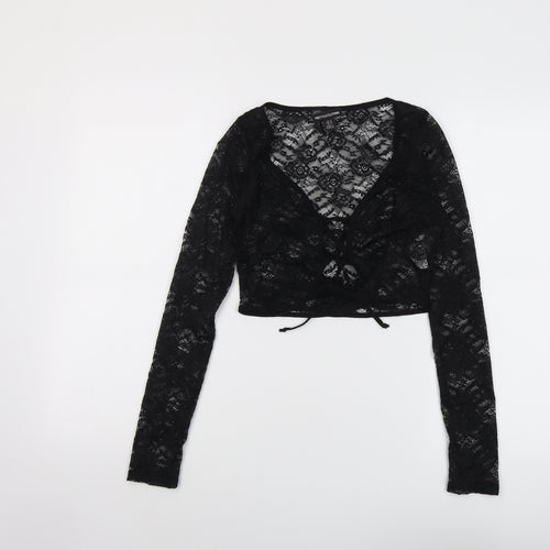 PRETTYLITTLETHING Womens Black Polyester Cropped Blouse Size 10 V-Neck