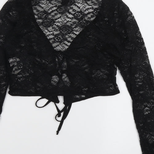 PRETTYLITTLETHING Womens Black Polyester Cropped Blouse Size 10 V-Neck