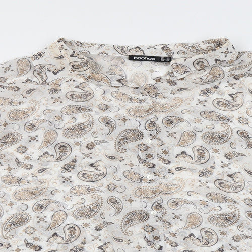 Boohoo Womens Beige Paisley Polyester Basic Blouse Size 22 Collared