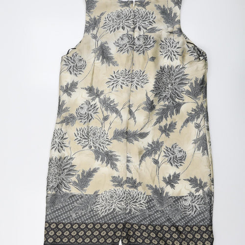 Wallis Womens Beige Floral Polyester Shift Size 16 Round Neck Zip