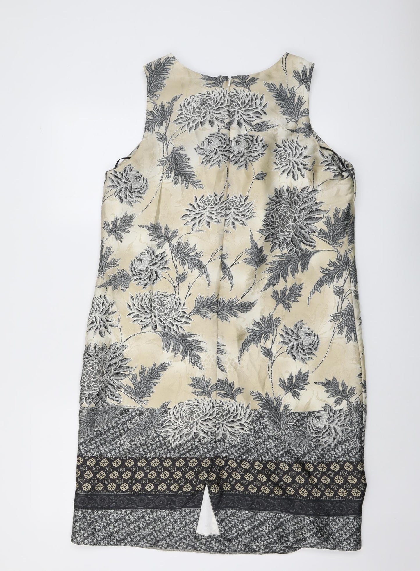 Wallis Womens Beige Floral Polyester Shift Size 16 Round Neck Zip
