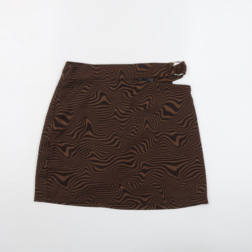 H&M Womens Brown Geometric Polyester Mini Skirt Size 8 Zip - Cut out side detail