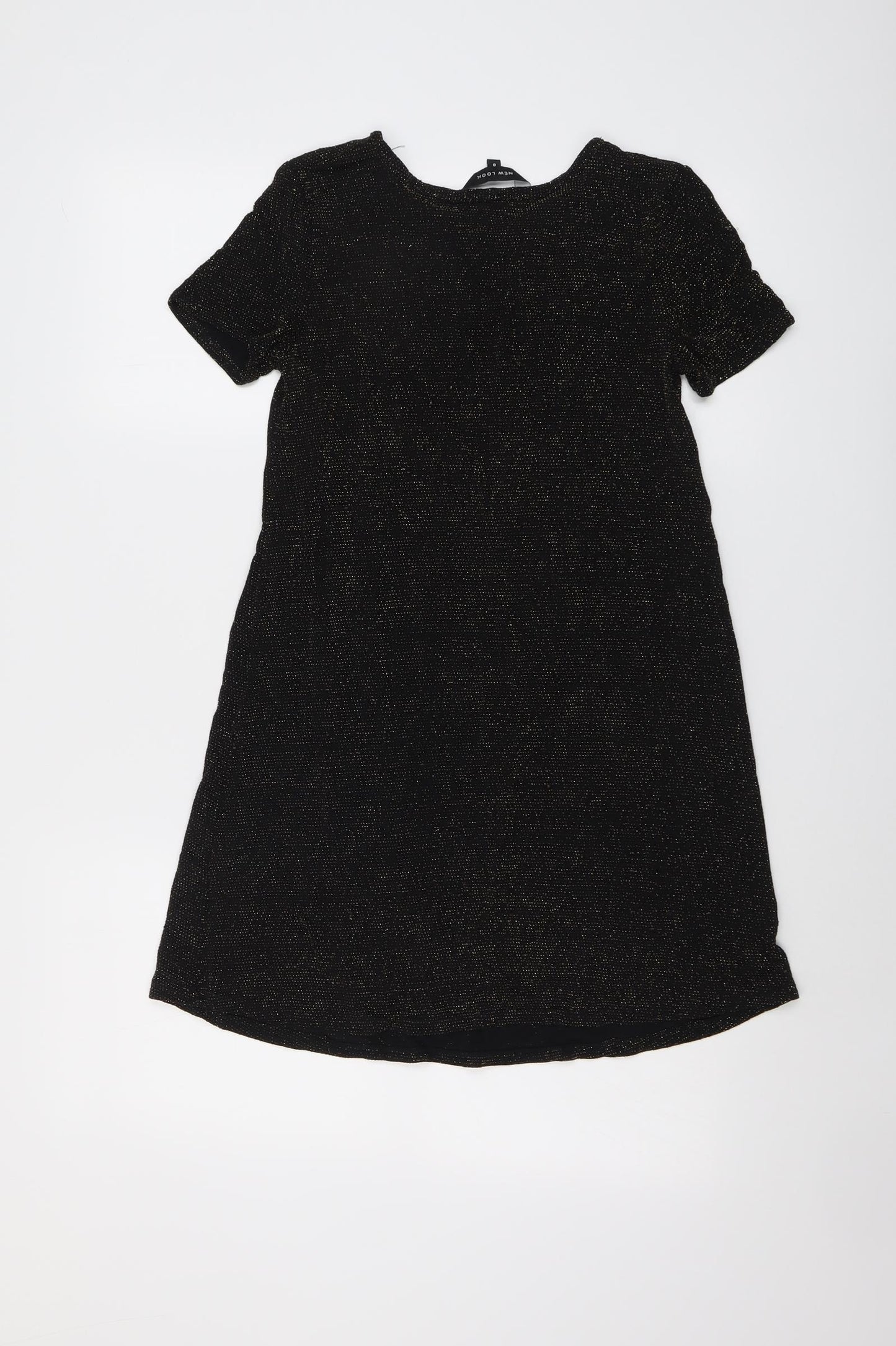 New Look Womens Black Geometric Polyester T-Shirt Dress Size 8 Round Neck Pullover
