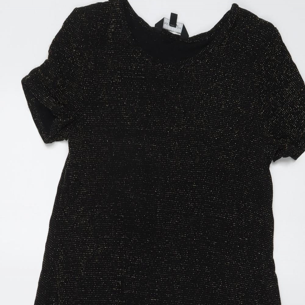 New Look Womens Black Geometric Polyester T-Shirt Dress Size 8 Round Neck Pullover