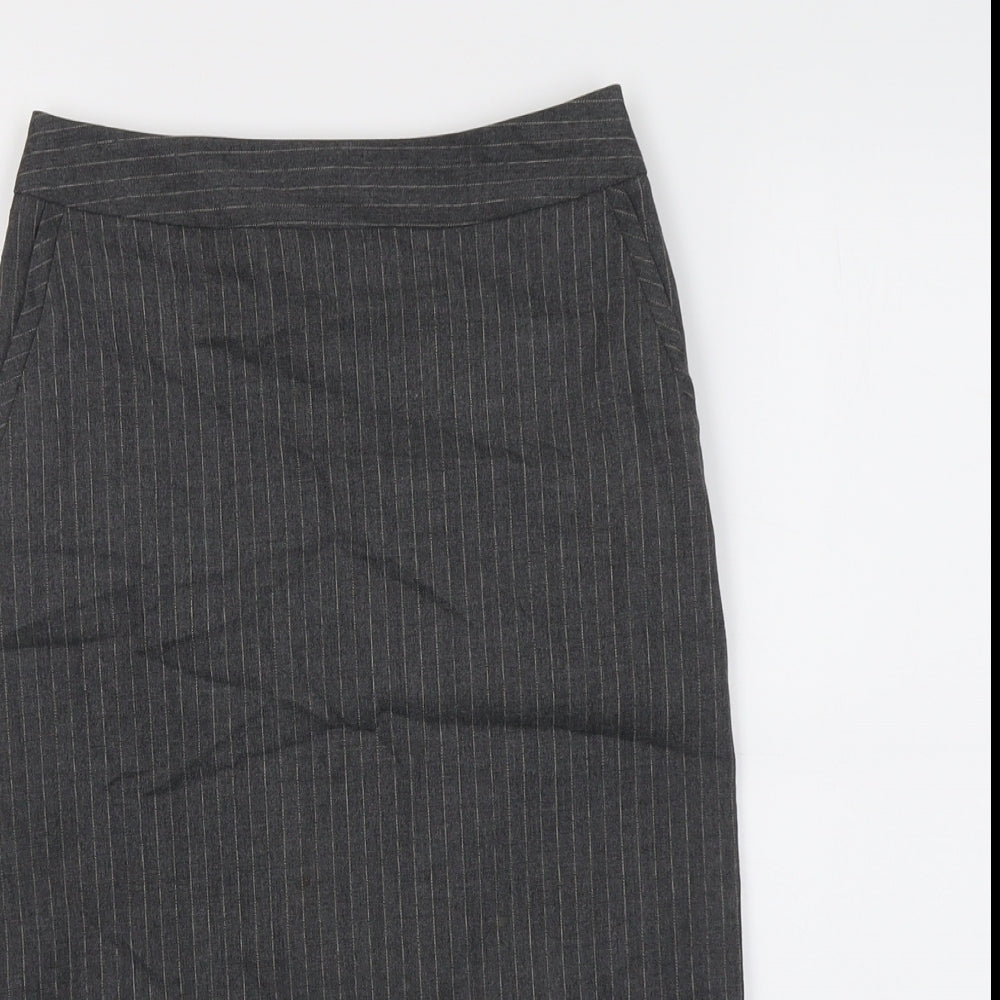 Warehouse Womens Grey Striped Polyester Straight & Pencil Skirt Size 6 Zip