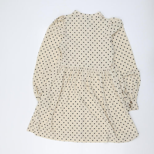 River Island Womens Beige Polka Dot Polyester Shirt Dress Size 6 V-Neck Button