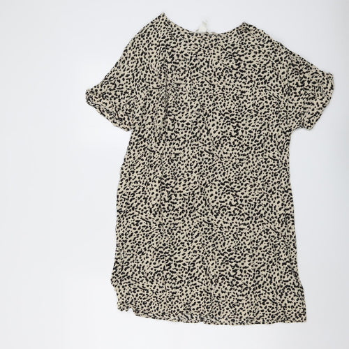 H&M Womens Beige Animal Print Viscose A-Line Size 8 Round Neck Pullover - Cheetah pattern