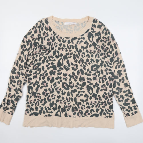NEXT Womens Pink Round Neck Animal Print Viscose Pullover Jumper Size 16 - Leopard Print