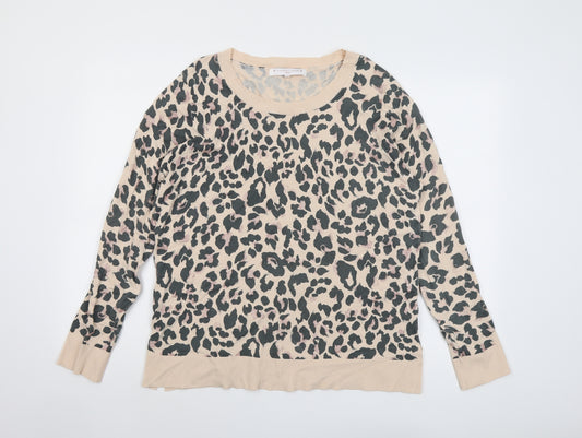 NEXT Womens Pink Round Neck Animal Print Viscose Pullover Jumper Size 16 - Leopard Print
