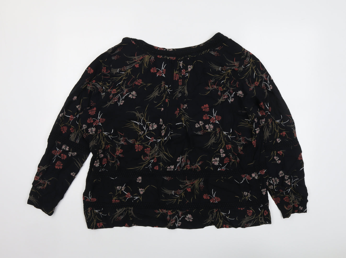 Per Una Womens Black Floral Viscose Basic Button-Up Size 18 Boat Neck