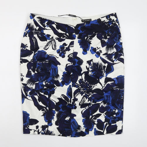 Planet Womens Blue Floral Cotton Straight & Pencil Skirt Size 18 Zip