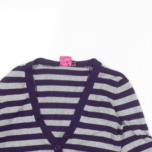 Take Out Womens Purple V-Neck Striped Cotton Cardigan Jumper Size M