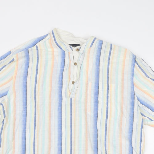 Atlantic Bay Mens Multicoloured Striped Cotton Button-Up Size XL Round Neck Button