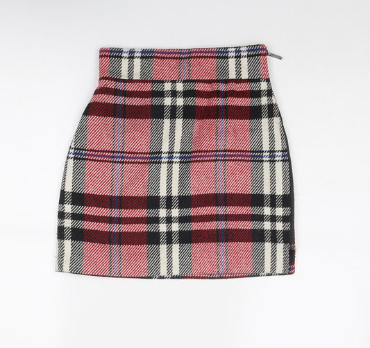 Topshop Womens Multicoloured Plaid Polyester A-Line Skirt Size 6 Zip