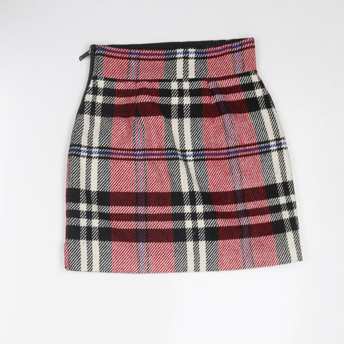 Topshop Womens Multicoloured Plaid Polyester A-Line Skirt Size 6 Zip