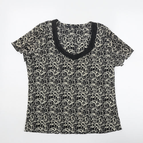 Bonmarché Womens Black Geometric Polyester Basic T-Shirt Size M Round Neck