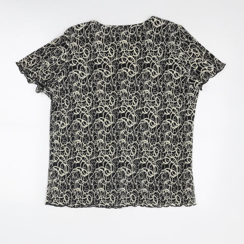 Bonmarché Womens Black Geometric Polyester Basic T-Shirt Size M Round Neck