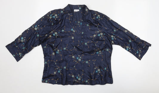 Debenhams Womens Blue Floral Polyester Basic Blouse Size 16 Collared