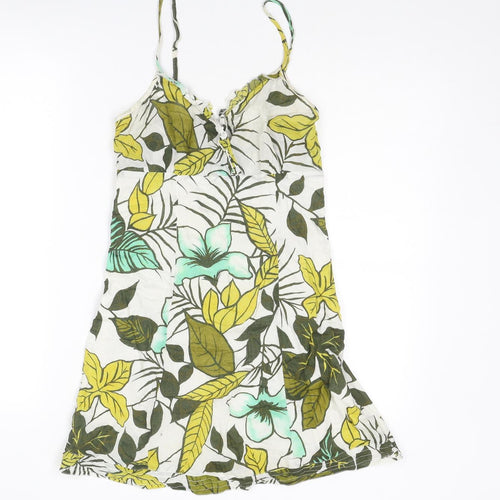 Jane Norman Womens Multicoloured Floral Cotton Tank Dress Size 10 V-Neck Zip - Leaf pattern
