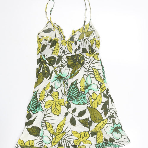 Jane Norman Womens Multicoloured Floral Cotton Tank Dress Size 10 V-Neck Zip - Leaf pattern