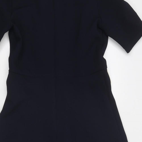 Marks and Spencer Womens Blue Polyester A-Line Size 10 Round Neck Zip