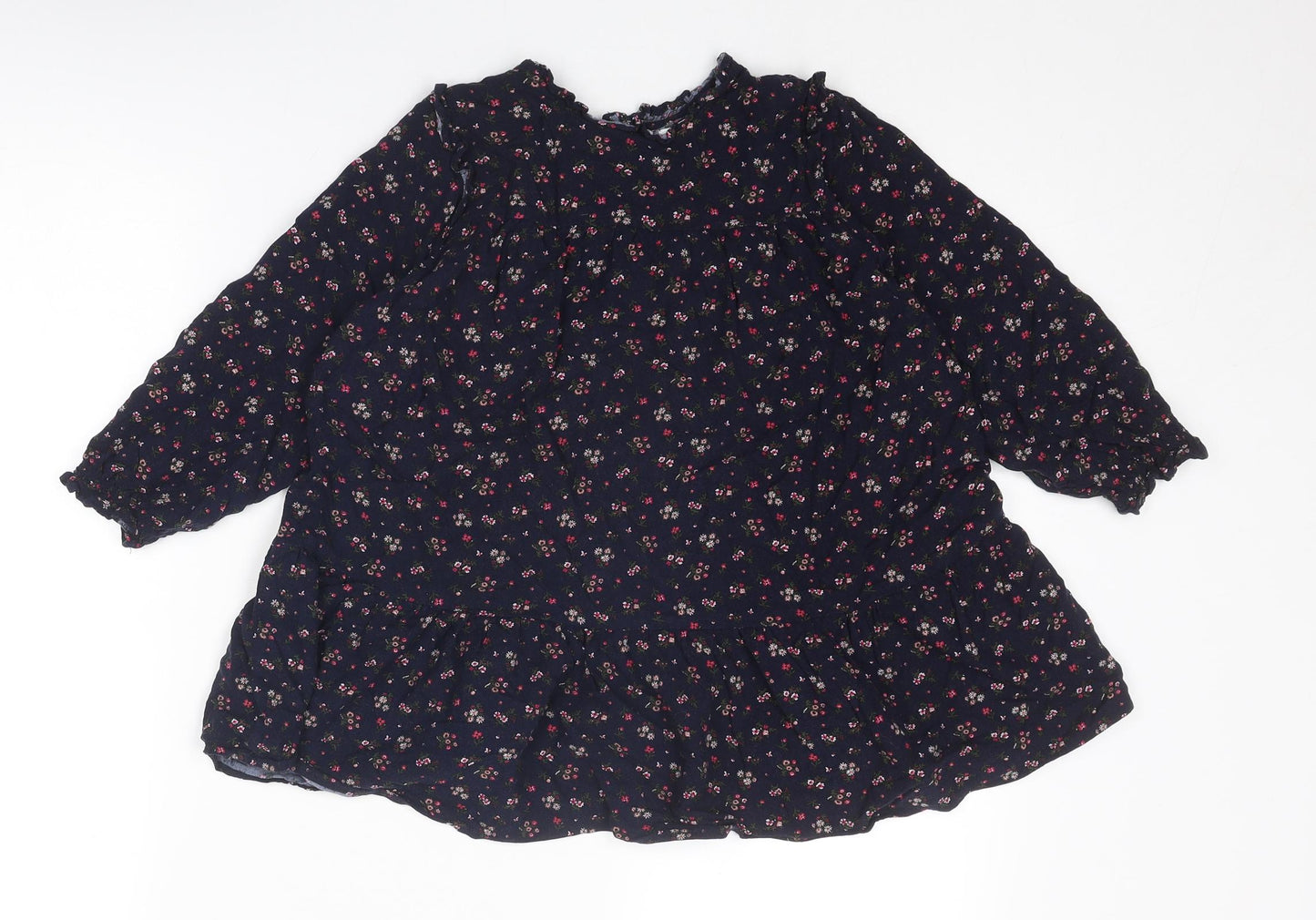 NEXT Girls Blue Floral Viscose Trapeze & Swing Size 7 Years Round Neck Button