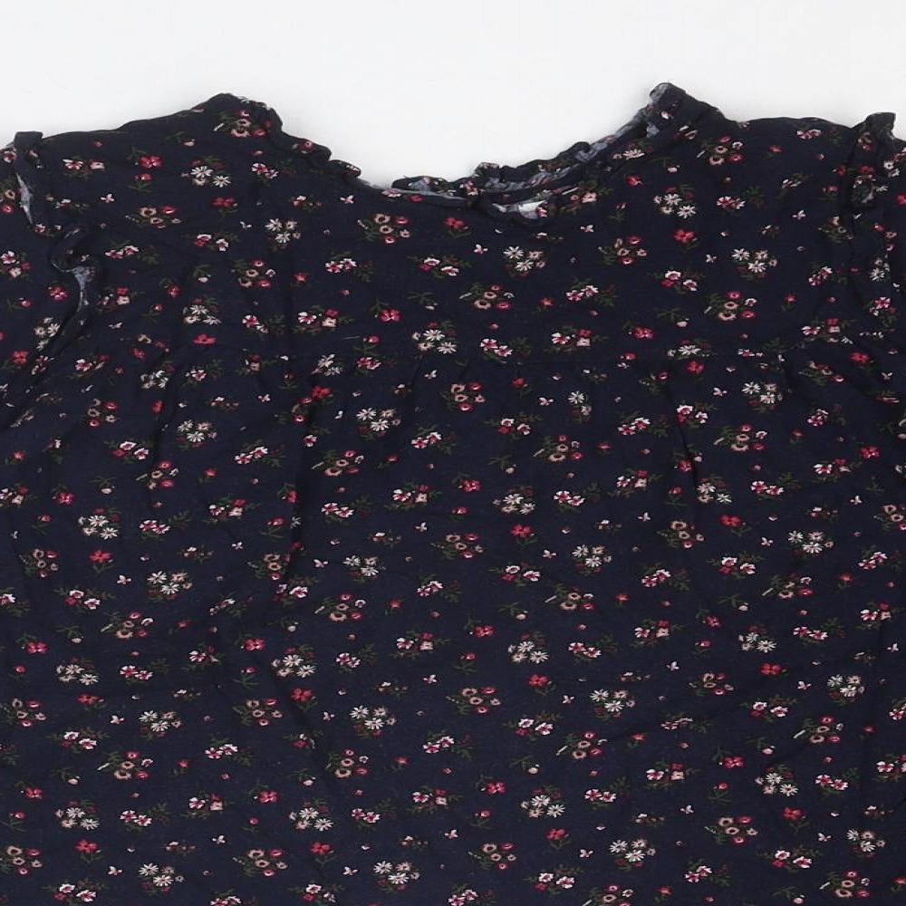 NEXT Girls Blue Floral Viscose Trapeze & Swing Size 7 Years Round Neck Button
